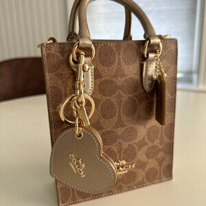 Mini Coach Brown Tote Bag with Gold Accents